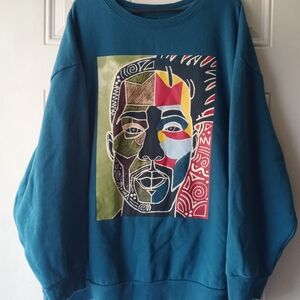 Womens Artistic Teal Crewneck Sweater 3x